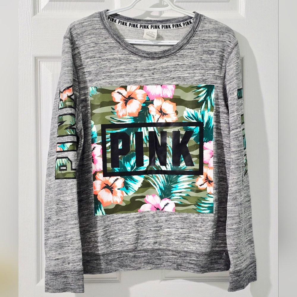 Victoria's Secret Pink Women's Tropical Floral Camo Sweatshirt M